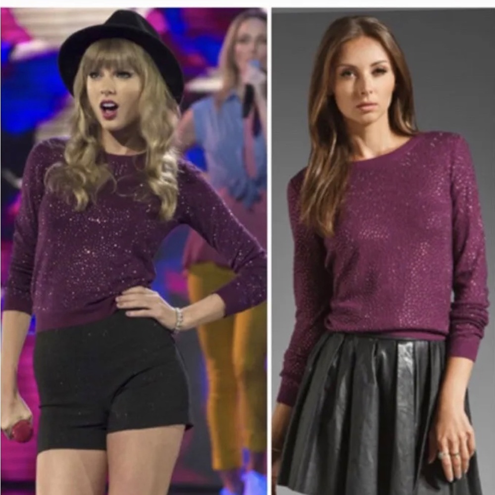 Alice + Olivia Plum Cena Rhinestone Sweater ASO Taylor Swift & Gossip Girl